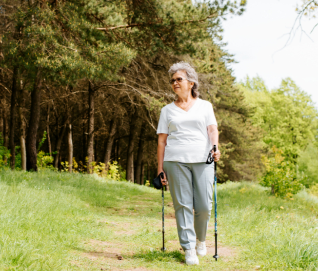 senior woman walking outside